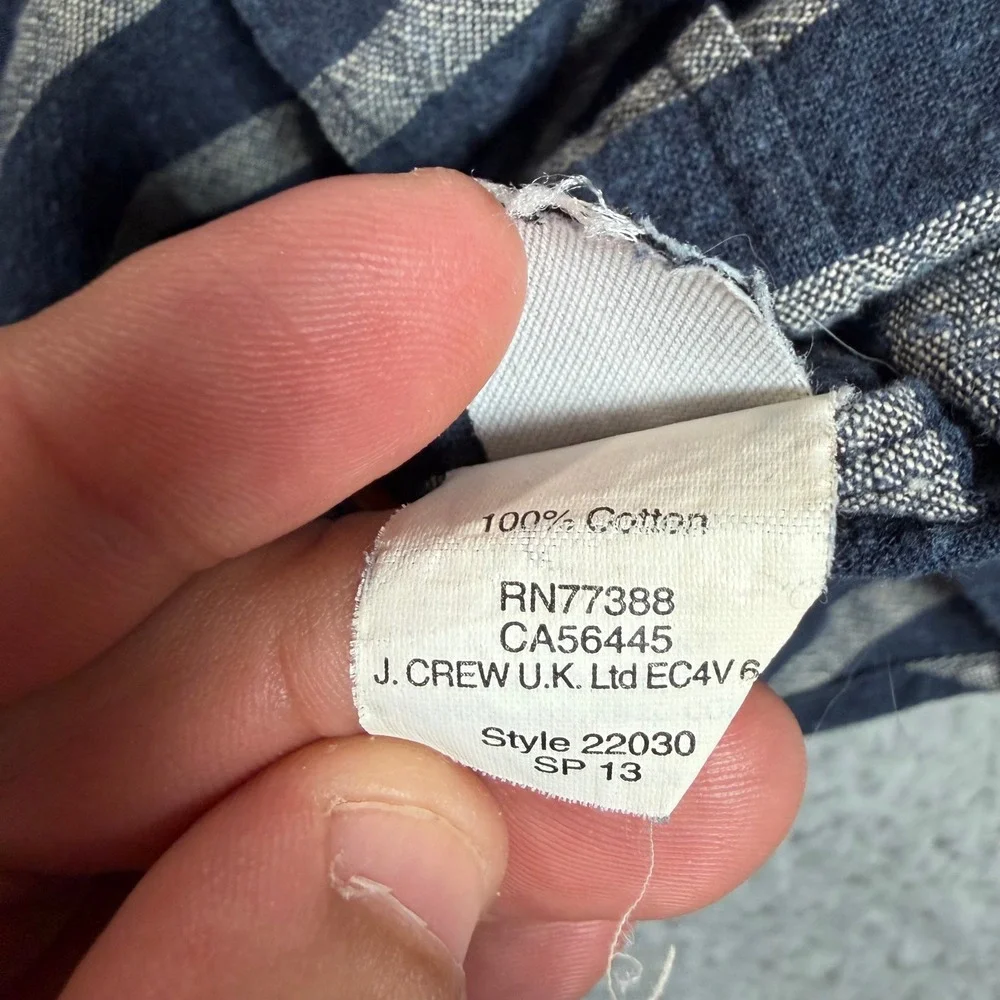 J.‎ Crew Mens Short Sleeve Striped Button Down Shirt Navy Blue Grey Small Summer
